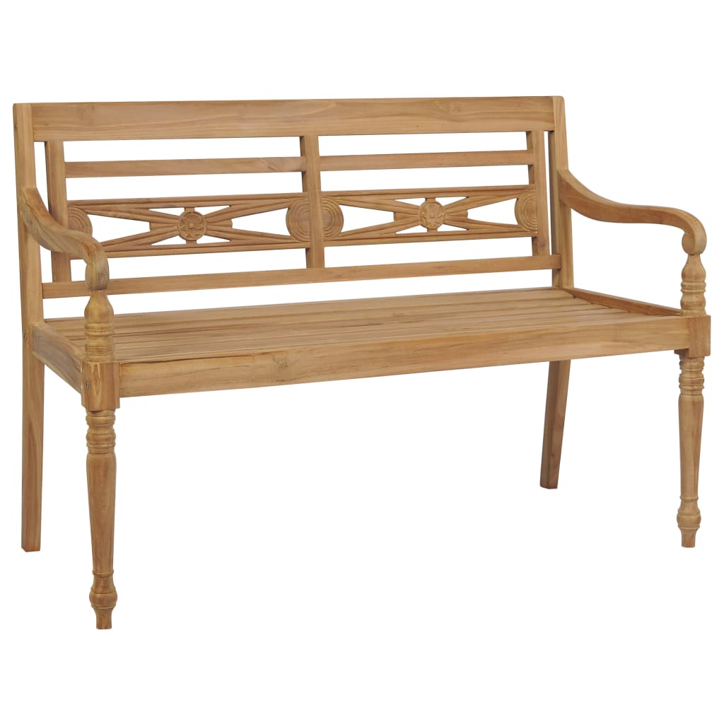 Banc Batavia avec coussin à carreaux rouge 120 cm Bois de teck