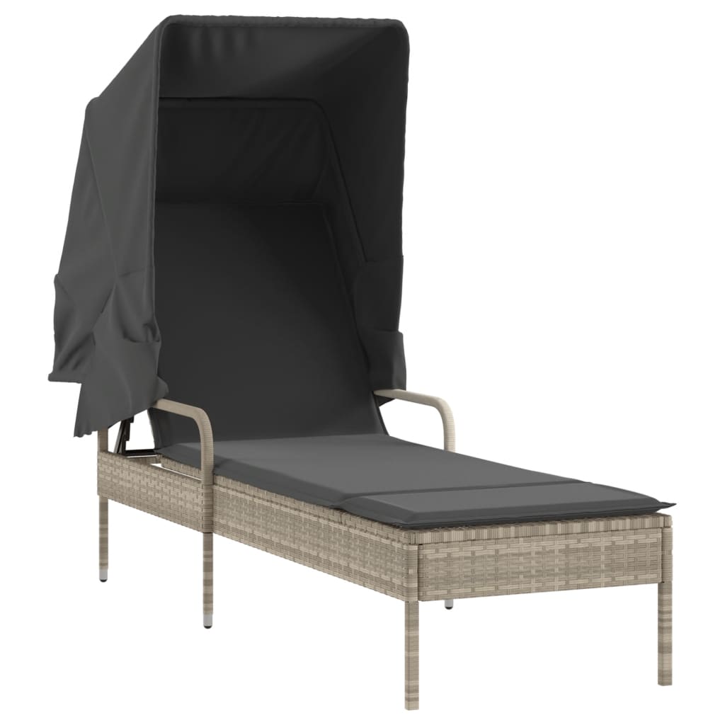 Chaise longue avec auvent gris clair résine tressée