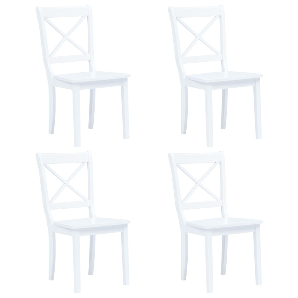 4 pcs Chaises de salle à manger Blanc Bois d'hévéa massif