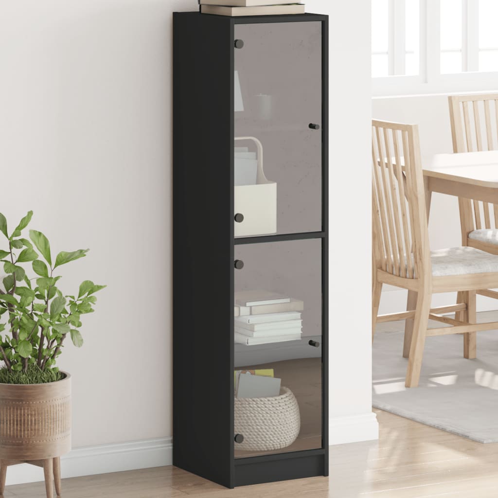 Buffet avec portes en verre noir 35x37x142 cm