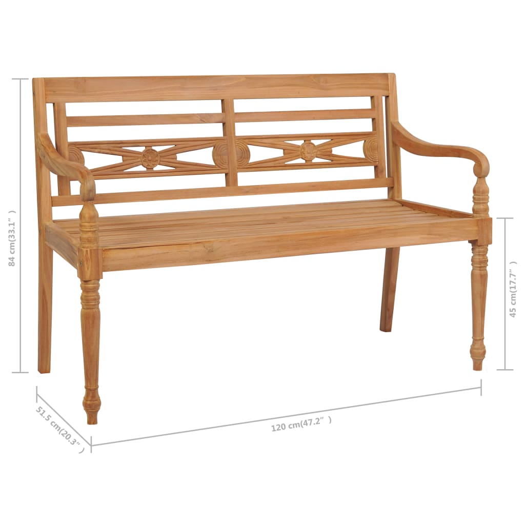 Banc Batavia avec coussin noir 120 cm Bois de teck massif