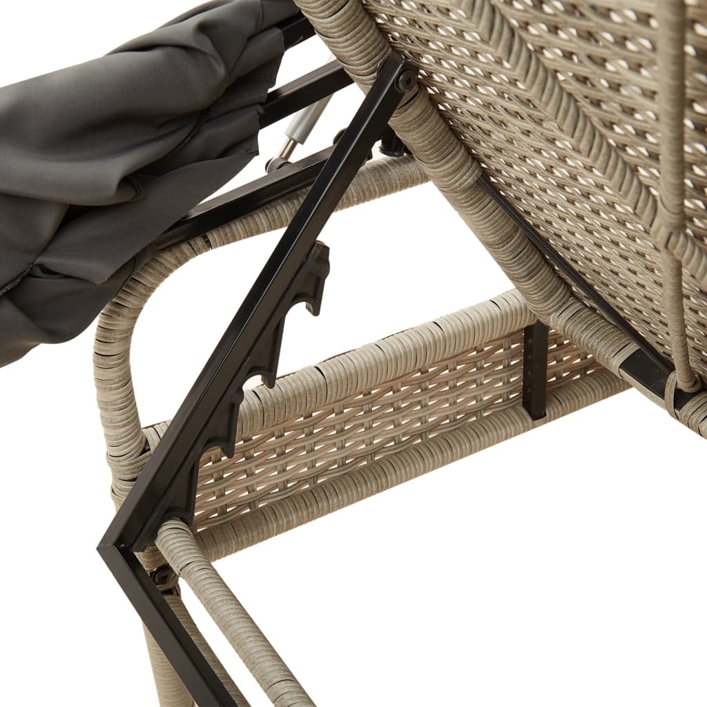 Chaise longue avec auvent et table gris clair résine tressée