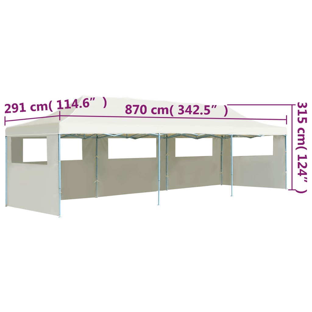 Tente de réception pliable avec 5 parois 3x9 m Blanc cassé