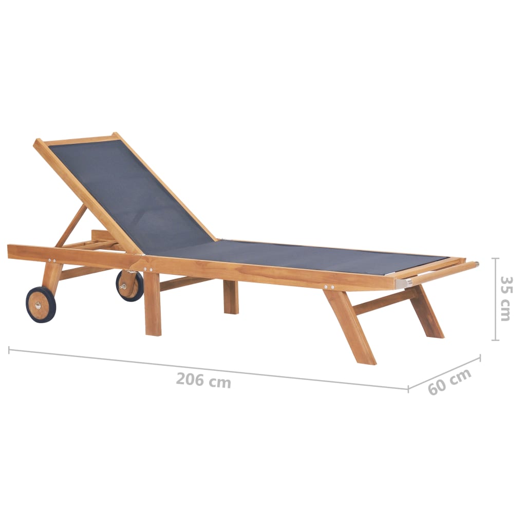 Chaise longue pliable avec roulettes Teck massif et textilène