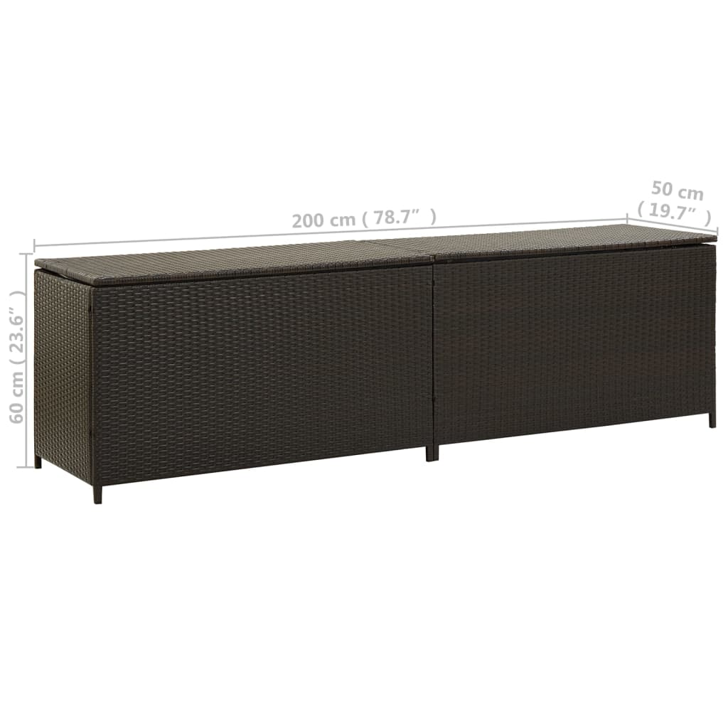 Boîte de rangement de jardin Résine tressée 200x50x60 cm Marron