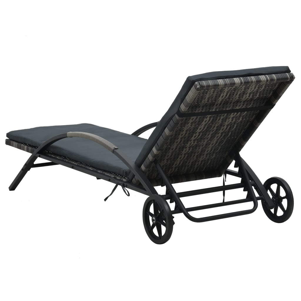 Chaises longues avec table Résine tressée Anthracite