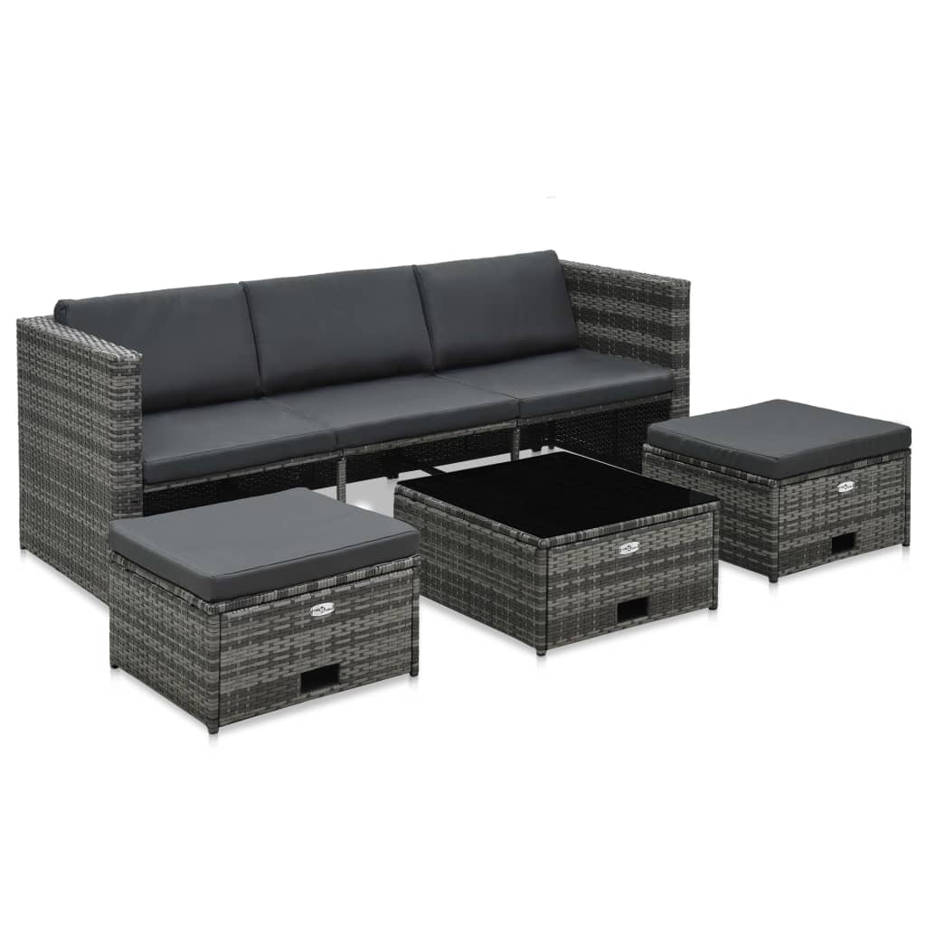 Salon de jardin 4 pcs avec coussins Résine tressée Gris