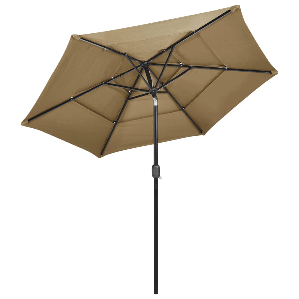 Parasol à 3 niveaux avec mât en aluminium Taupe 2,5 m