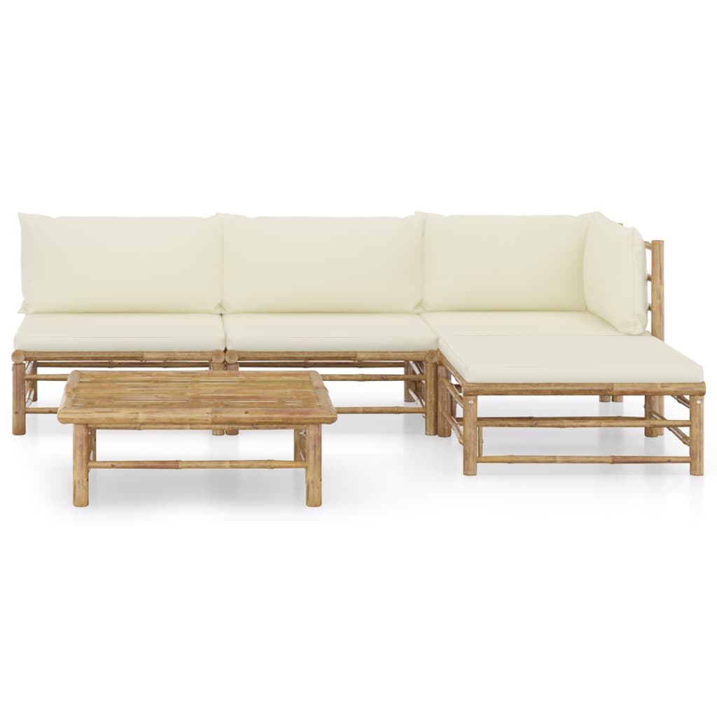 Salon de jardin 5 pcs avec coussins blanc crème Bambou