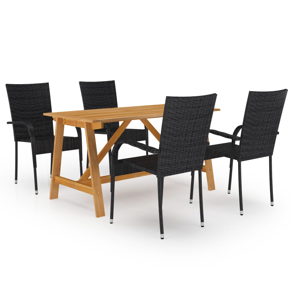 Ensemble de salle à manger de jardin 5 pcs Noir