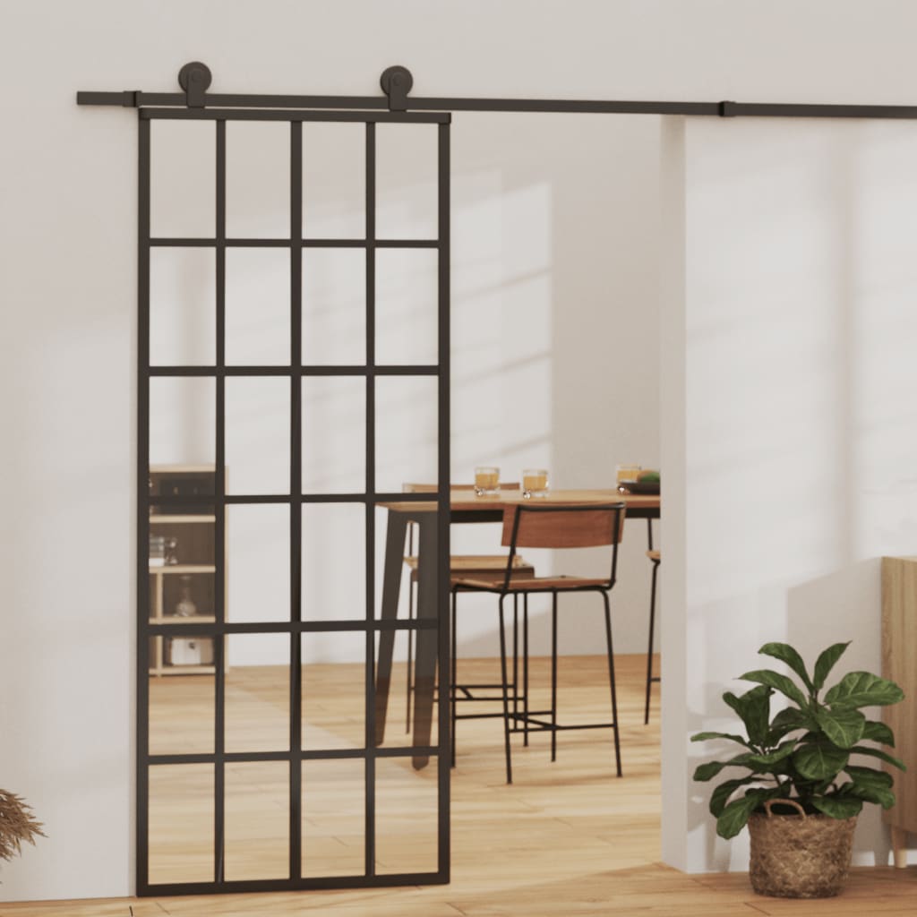 Porte coulissante Verre ESG et aluminium 76x205 cm Noir