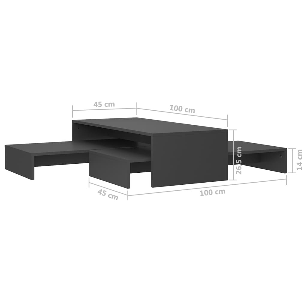 Set tables basses gigognes Gris 100x100x26,5 cm Aggloméré