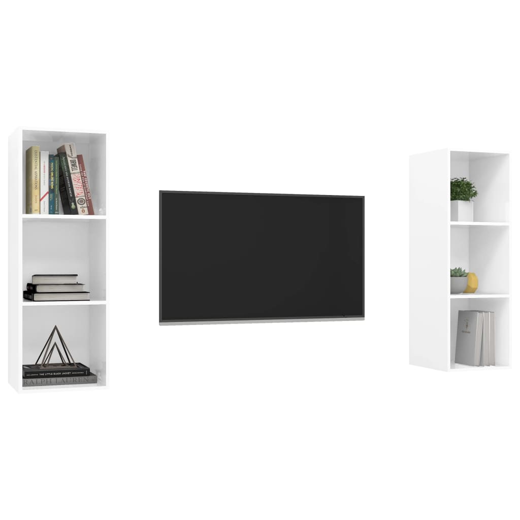 Meubles TV muraux 2 pcs Blanc brillant Aggloméré
