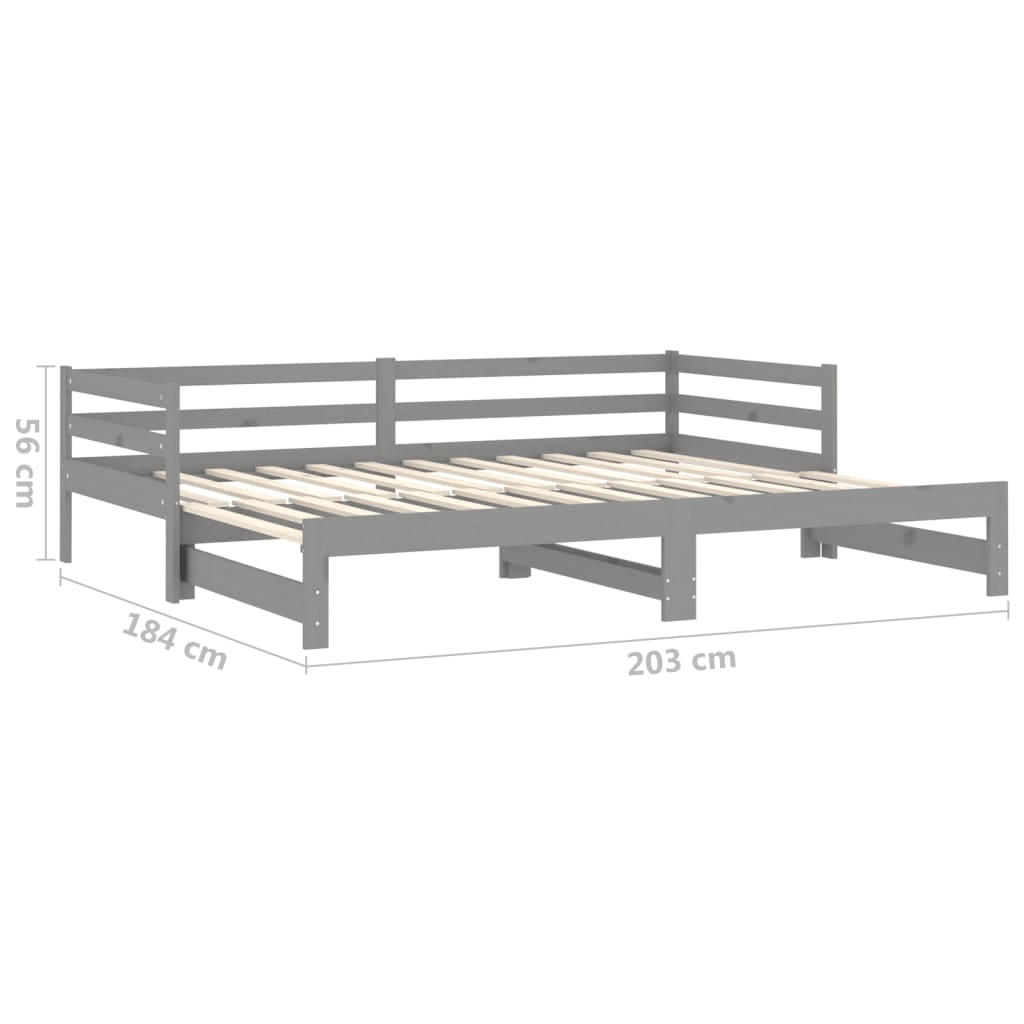 Lit coulissant Gris Bois de pin massif 2x(90x200) cm