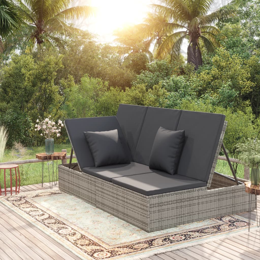 Transat convertible avec coussin Résine tressée Gris foncé
