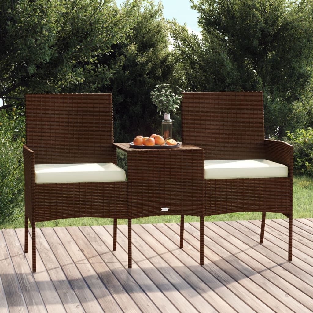 Canapé de jardin 2 places et table basse Résine tressée Marron