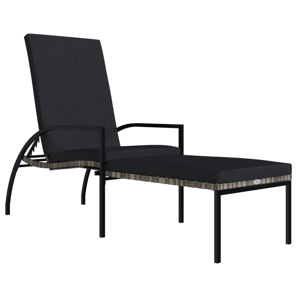 Chaise longue avec repose-pied Résine tressée Gris