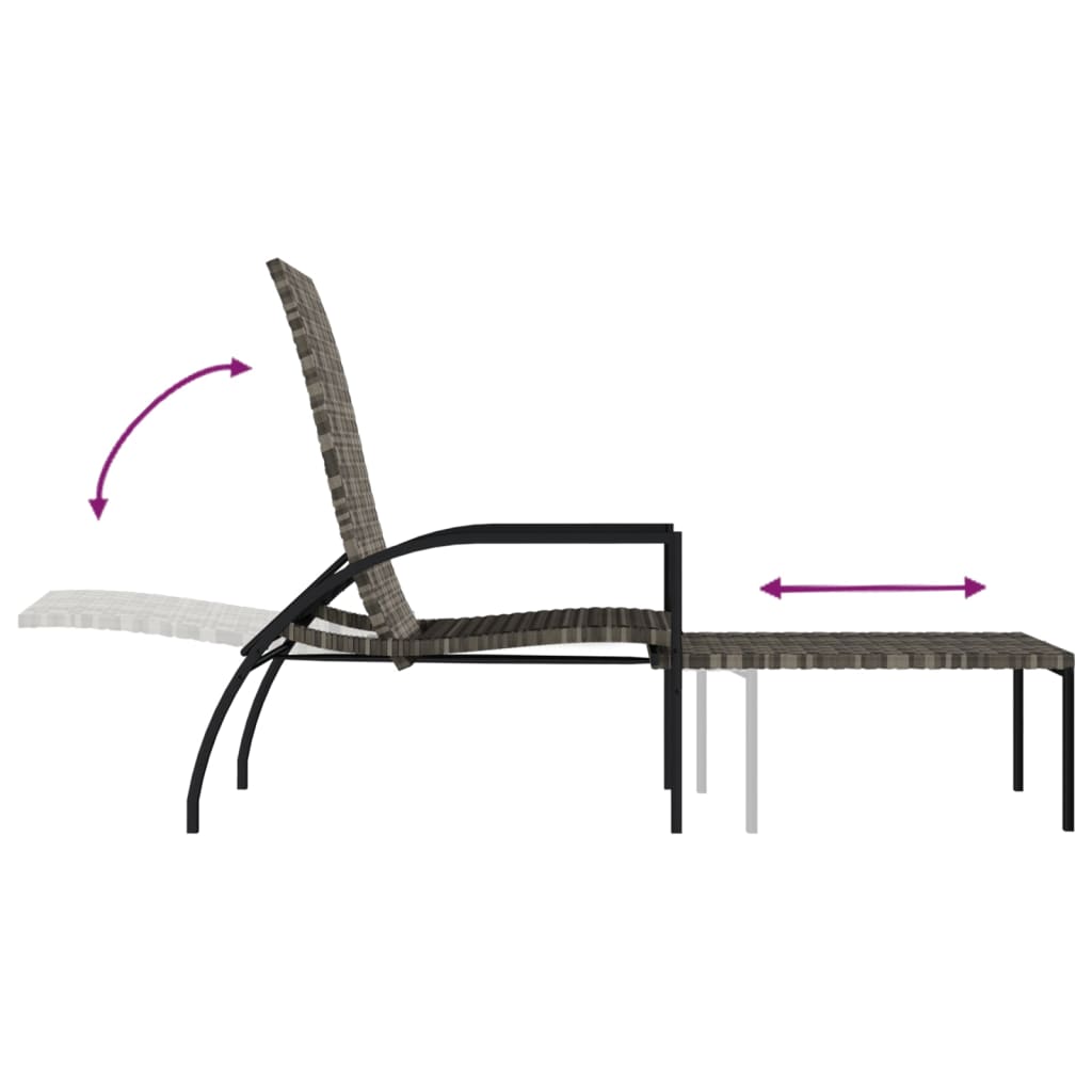 Chaise longue avec repose-pied Résine tressée Gris