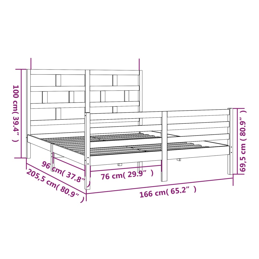 Cadre de lit Blanc Bois de pin massif 160x200 cm