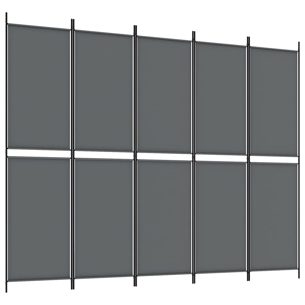 Cloison de séparation 5 panneaux Anthracite 250x200 cm Tissu