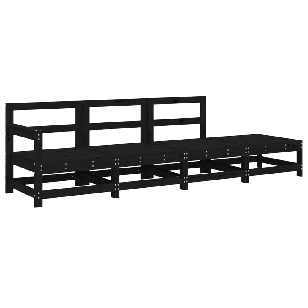 Salon de jardin 4 pcs noir bois massif de pin