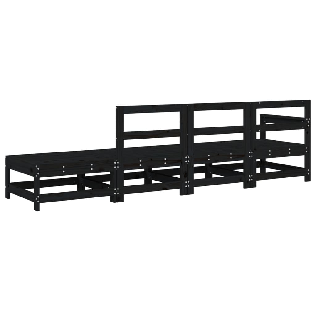 Salon de jardin 4 pcs noir bois massif de pin