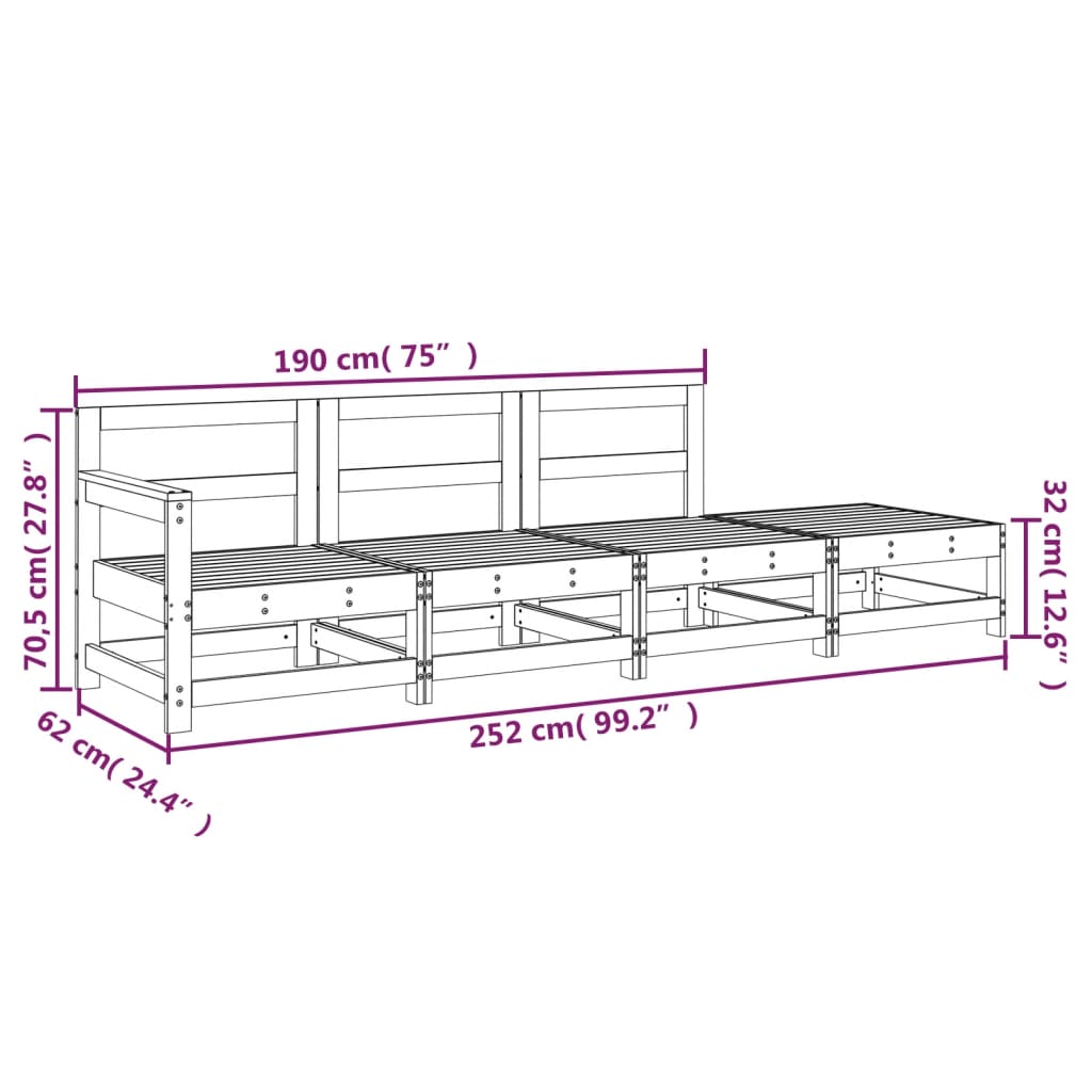 Salon de jardin 4 pcs noir bois massif de pin