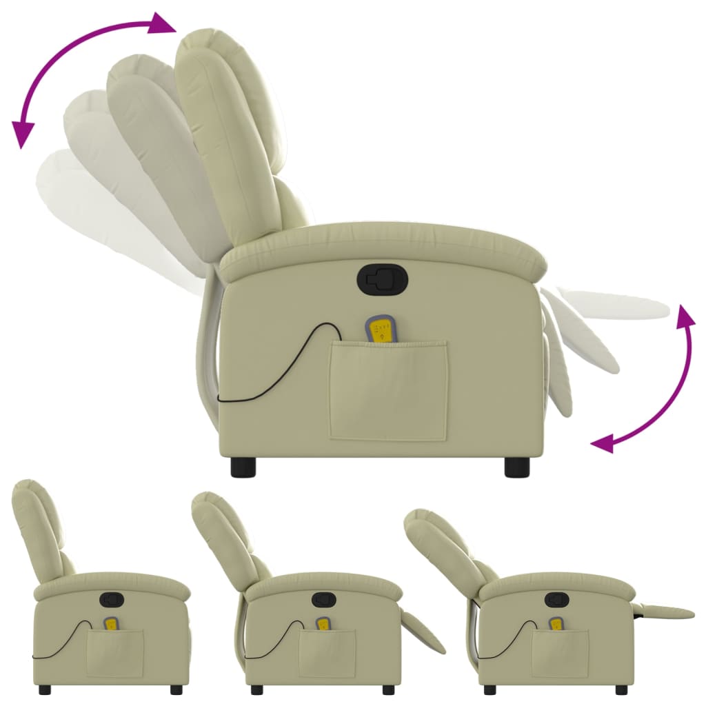 Fauteuil de massage inclinable crème cuir véritable